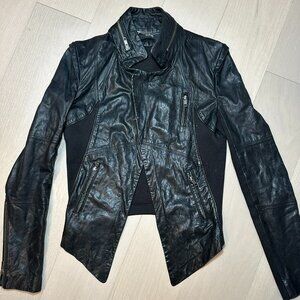 Y2k Punk Rock Black Leather Jacket 00s Edgy Size 4